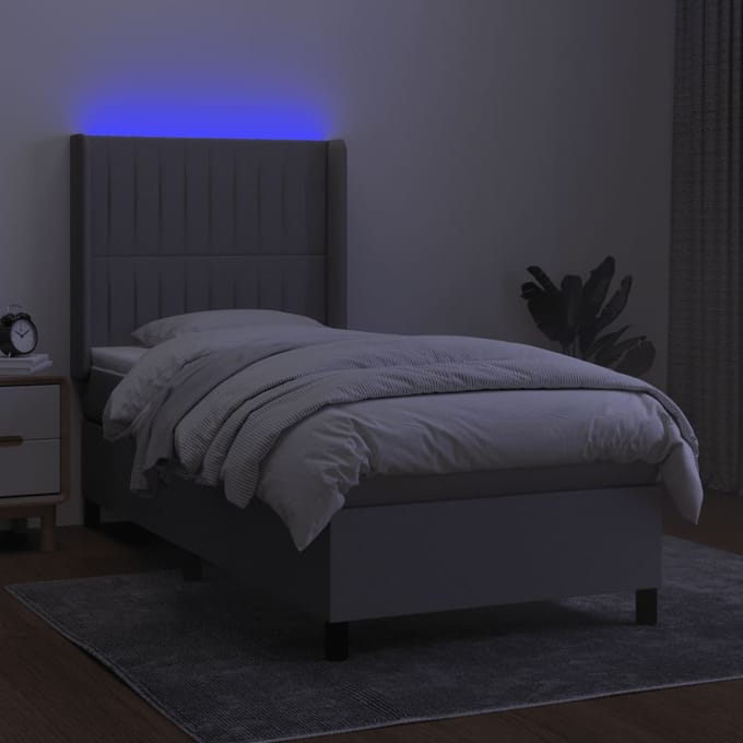 vidaXL - Boxspring - met - matras - en - LED - stof - lichtgrijs - 90x200 - cm