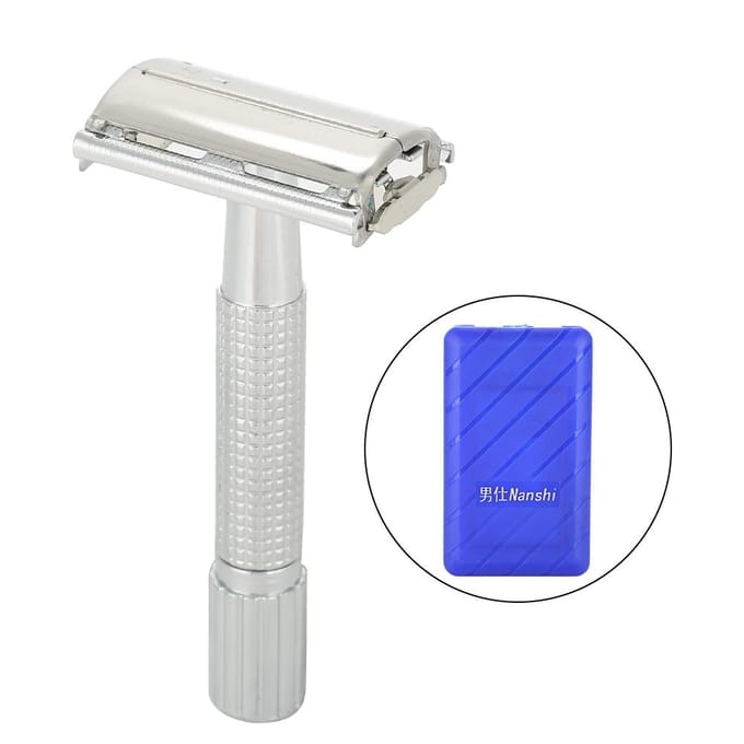 Rasoir manuel pour hommes, classique, lame droite à Double tranchant, rasoir à barbe avec étui white