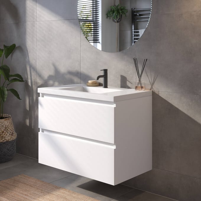 Saqu Gaia Badkamermeubel Set - 80x51,5 cm - Voorgemonteerd - Wit - Wastafelmeubel - Badmeubel