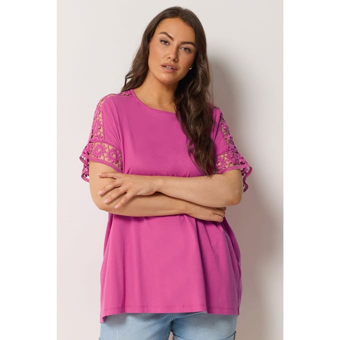Yours Roze Boxy Tshirt Met Gehaakte Mouwen Size 58-60
