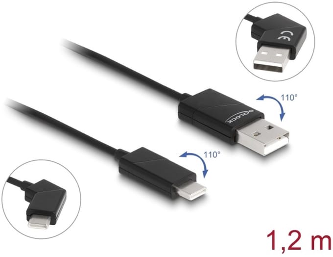 Delock USB 2.0 Cable Type-A male to USB Type-C™ male rotatable with Fast Charging 60 W 1.2 m