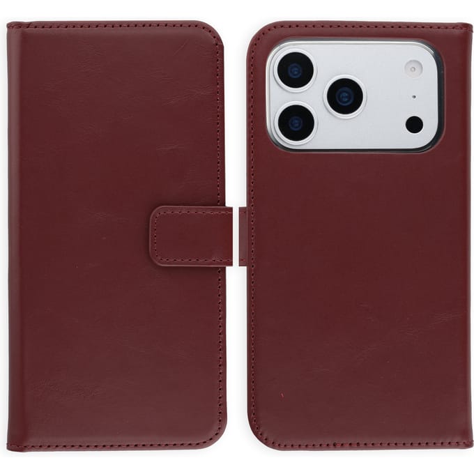 Selencia Echt Leren Bookcase voor de Apple iPhone 17 Pro - Burgundy