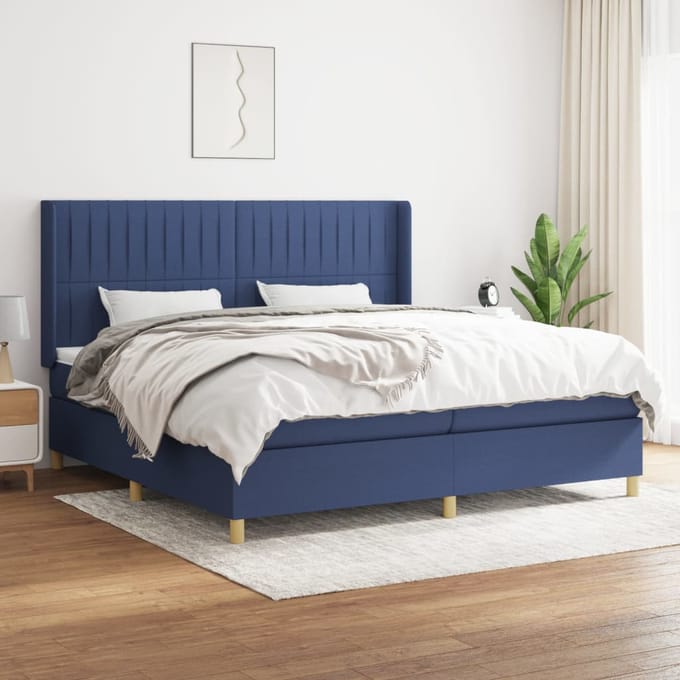 vidaXL - Boxspring - met - matras - stof - blauw - 200x200 - cm