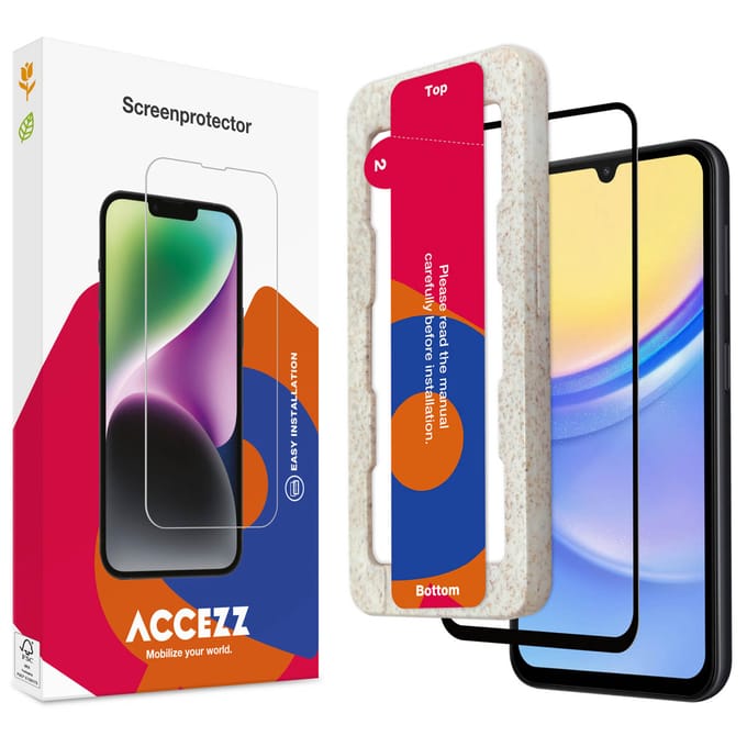 Accezz Screen Protector - Geschikt voor Samsung Galaxy A15 (4G) / A15 (5G) - Gehard Glas Full Cover Screenprotector met Bio Applicator