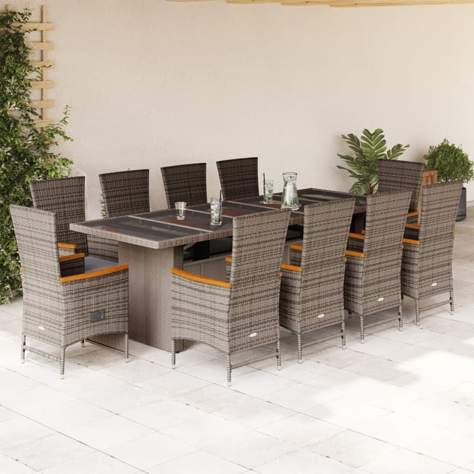 vidaXL - 11-delige - Tuinset - met - kussens - poly - rattan - grijs