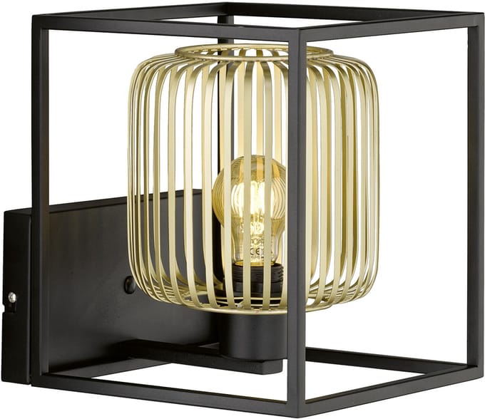 Fischer & Honsel Caydo - Wandlamp - 23 x 25.5 x 30cm - 1x E27 max. 40 W (excl.) - Zwart/Goud