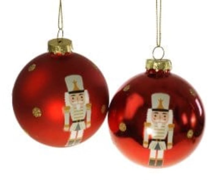 Kerstbal Notenkraker glas - Set van 2 Assorti - Rood - 8 cm