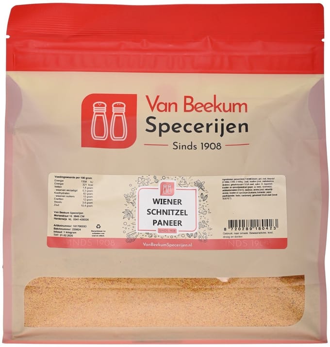 Van Beekum Specerijen - Wiener Schnitzel Paneer - 1 KG (hersluitbare stazak)