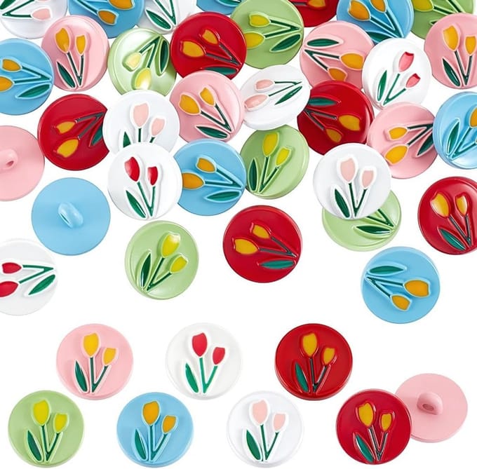 60 Stuks Kleurige Bloembuttons van 1.8 cm, ABS Plastic, Ideaal voor Kleding, DIY Projecten en Creatieve Handwerken