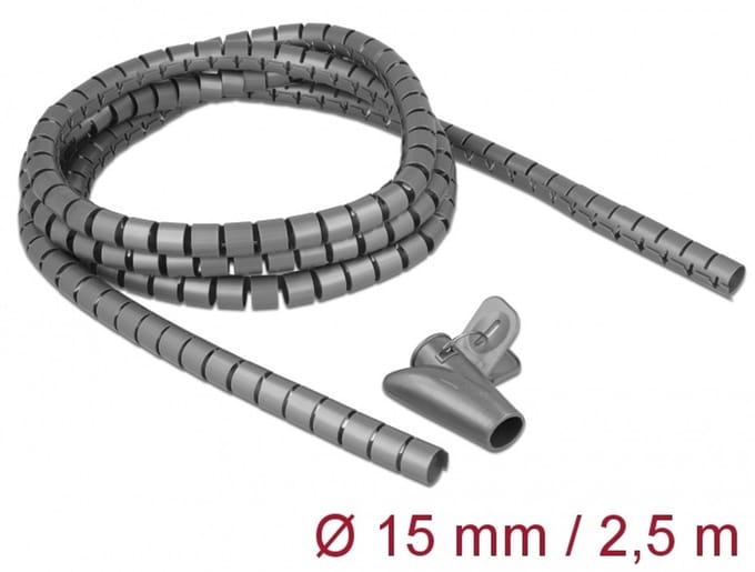 Delock Spiral Hose with Pull-in Tool 2.5 m x 15 mm grey