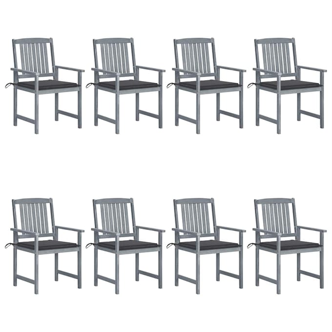 vidaXL - Tuinstoelen - 8 - st - met - kussens - massief - acaciahout - grijs