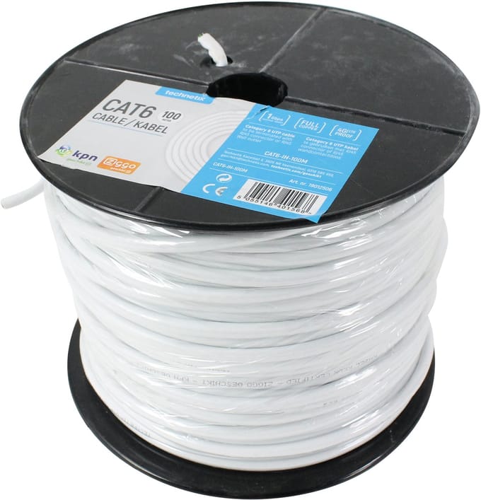 Technetix CAT6-IH U/UTP Gigabit netwerkkabel met vaste aders / wit - 100 meter