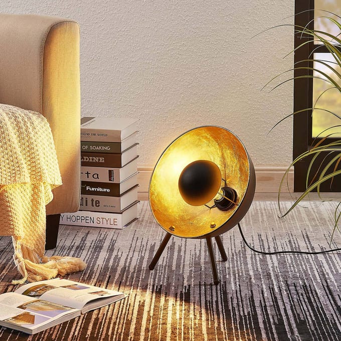 Lindby - Tafellamp - 1licht - Metaal - H: 38 cm - E27 - zwart, goud