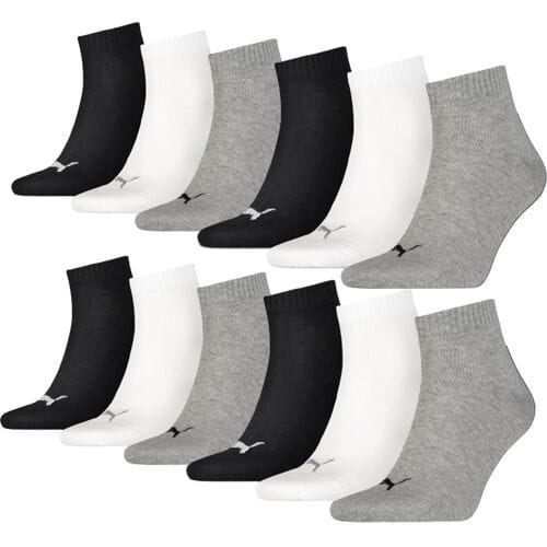 Puma Quarter Sokken Plain 12-pack Zwart / Wit / Grijs-35/38