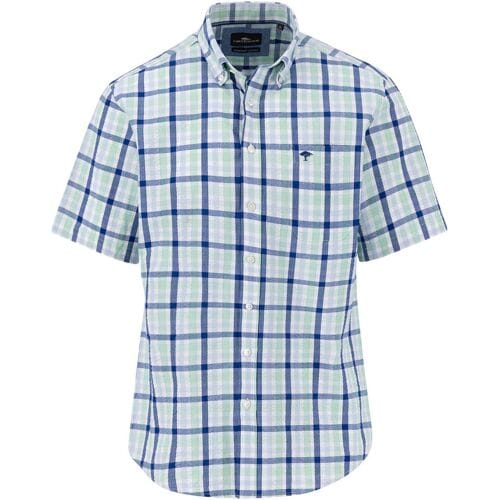 Fynch-Hatton Overhemd Seersucker Combi Check Short Sleeve Button-Down Turf Green-Blue / male