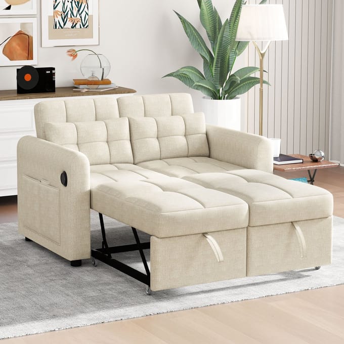 Clruro Loveseat - 2-zits - 3-in-1 uitschuifbare slaapbank met USB en zakken - Stof