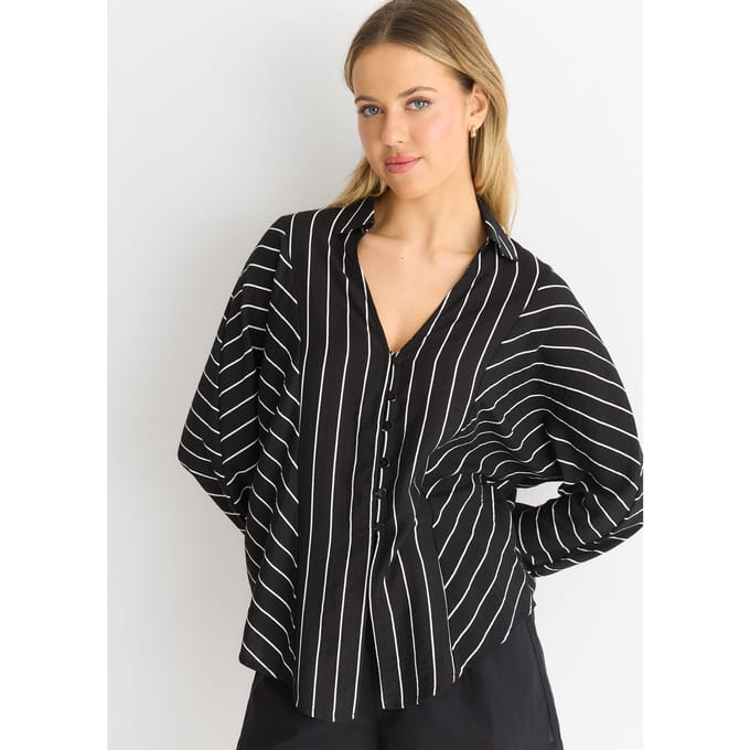 Zwart Batwing Stripe Shirt met Lange Mouw
