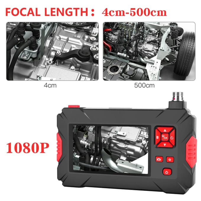 Industriële endoscoop met 8 mm auto-inspectiecamera, waterdicht LED-licht, 4,3 inch scherm zwart