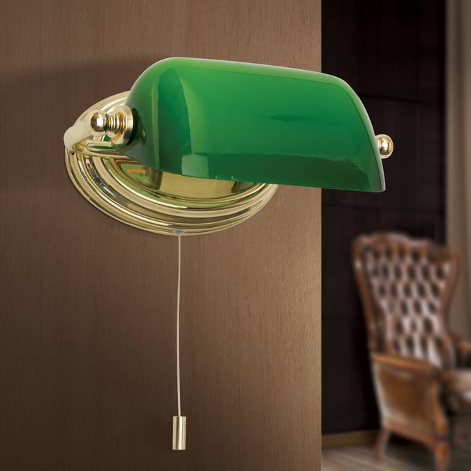 ORION Wandlamp Harvard met trekschakelaar, messing/groen