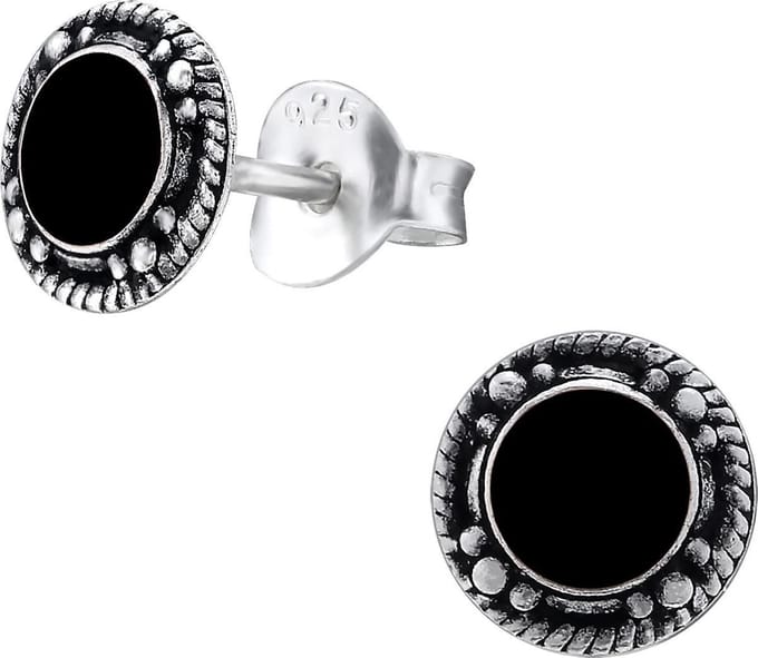 Amanto Oorbellen Frankie Black - 925 Zilver E-Coating - ∅7mm