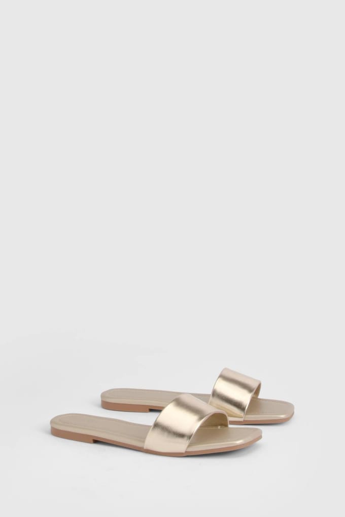 boohoo Dames Vierkante Teen Basic Slippers | Goud | Maat: 36