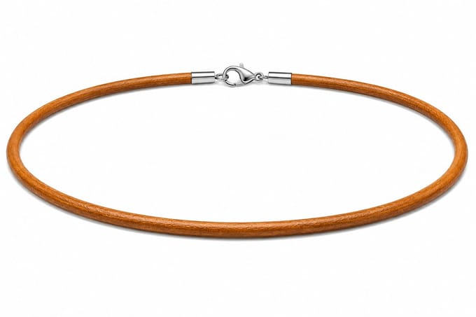 AuBor ®. Leren ketting met zilveren sluiting. Dark natural. 3mm × 100cm