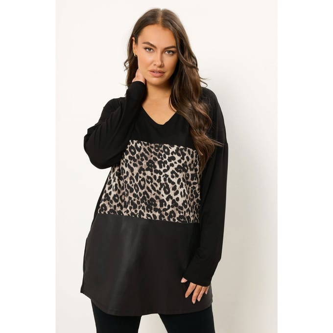 Yours Zwarte Trui Met Faux Leather Luipaard Blok Size 48