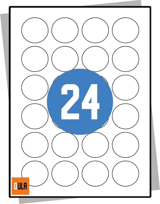 DULA Etiketten - Stickervellen A4 - 24 stickers per vel - Rond 40 mm - 100 vel