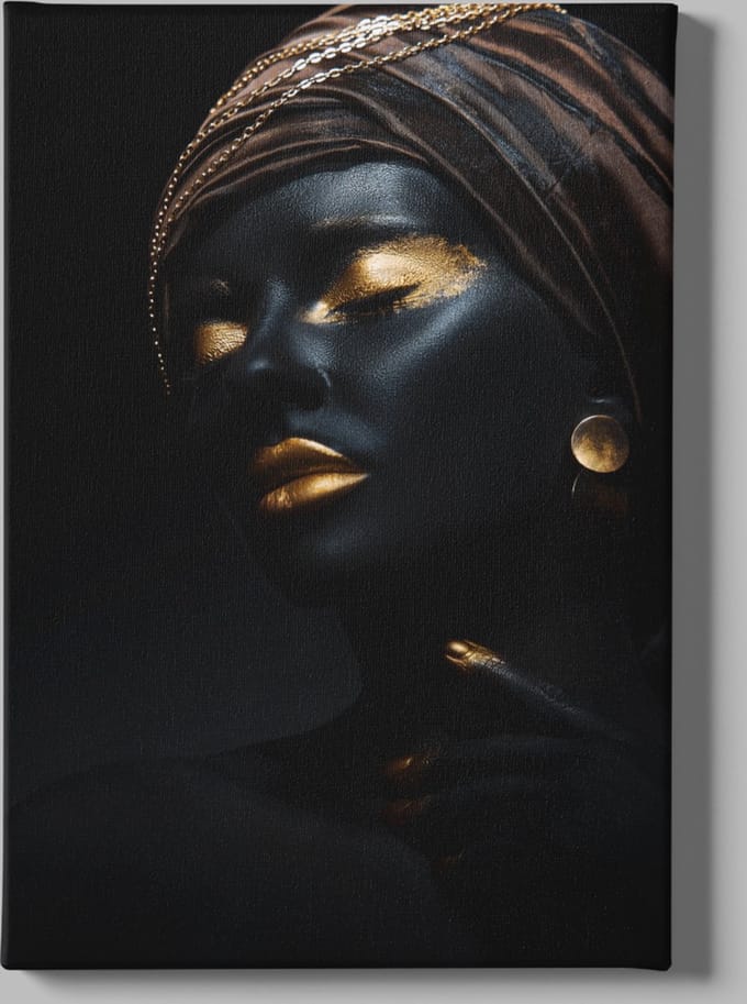 Canvas Schilderij - Vrouw Portret- Make-up - Goud - 150x100x2 cm
