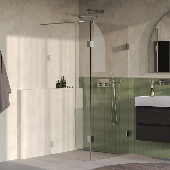 Saniclass Create Inloopdouche - 90x200cm - profielloos - 30cm - zijwand - antikalk - 8mm veiligheidsglas - geborsteld RVS