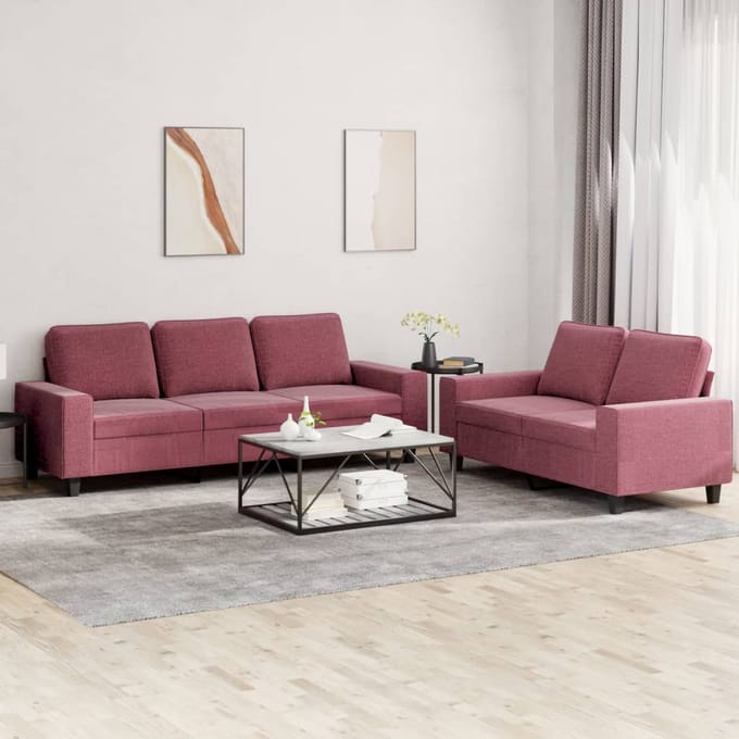 vidaXL - 2-delige - Loungeset - stof - wijnrood