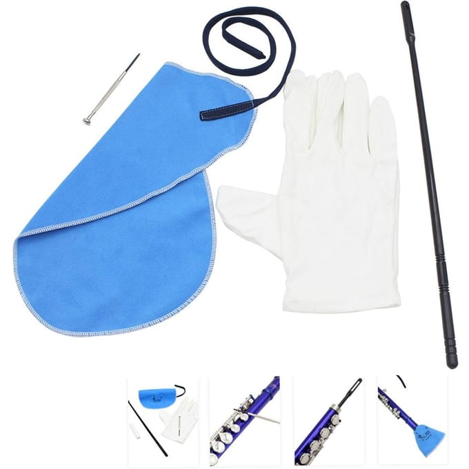 Fluitreinigingsset met Reinigingsdoekje Staafje Schroevendraaier blue