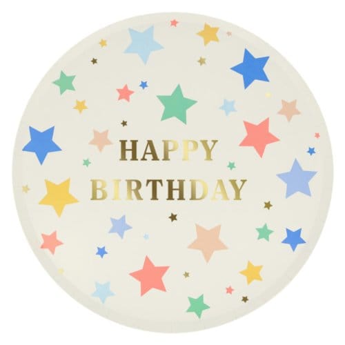 Meri meri - bordjes papier groot à 8 stuks, happy birthday