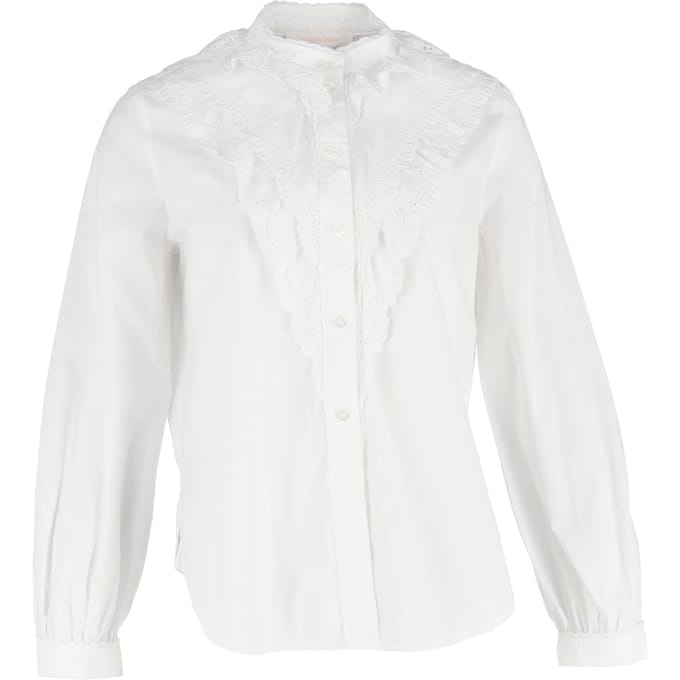 See by Chloé Broderie Anglaise Flounces Shirt in White Cotton