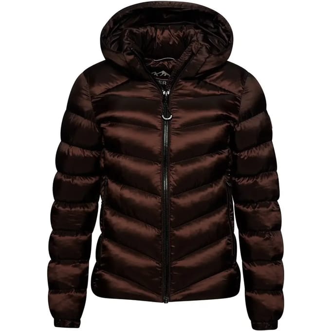 Superdry Hooded Fuji Padded Jacket Dames Jas - Dark Oak Brown - Maat S