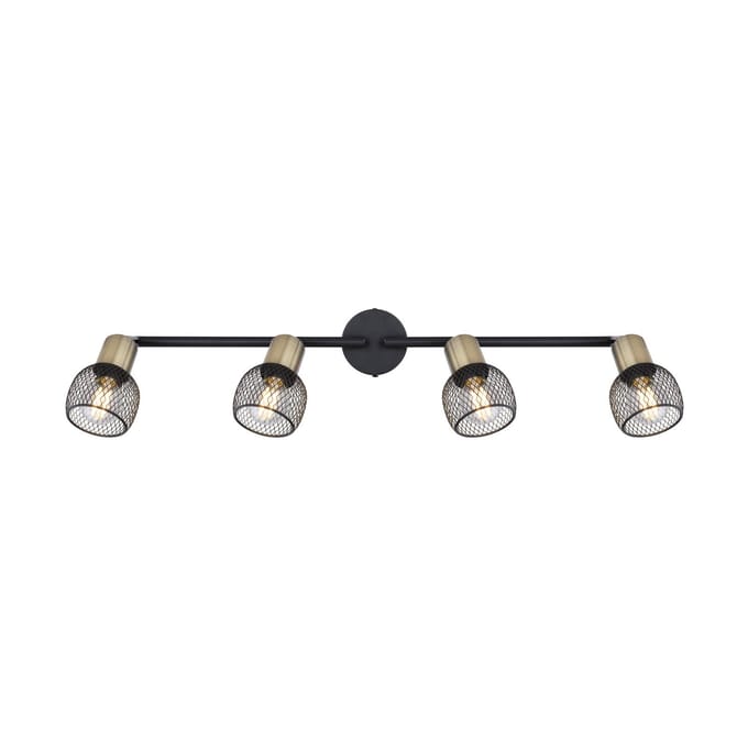Globo Plafondlamp Fiastra, zwart/oudmessing 4-lamps