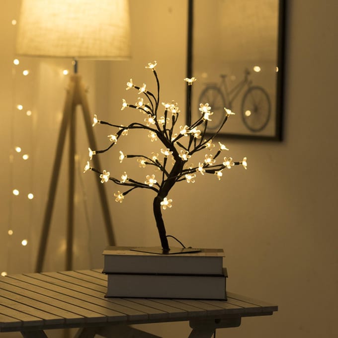Simulatie Kersenboomlamp Ijzerkunst USB-schakelaar Nachtlampje Kerstvakantie Kamerdecoratie Tafel 48 lamp-USB cherry tree lamp white