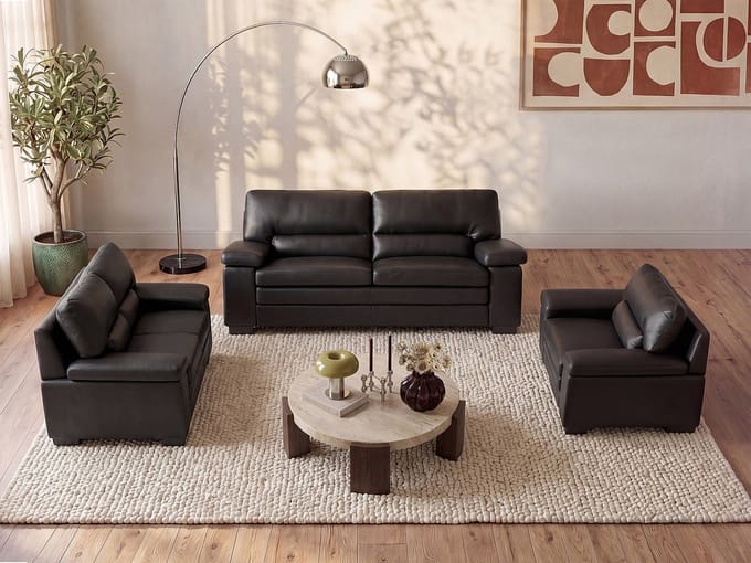Vente-unique Driezits-, tweezitsbank en fauteuil van buffelleer MIMAS - zwart