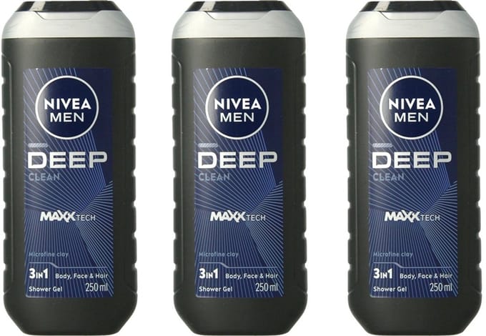 NIVEA Men - Douchegel Deep Clean - 3 x 250 ml - Voordeelverpakking
