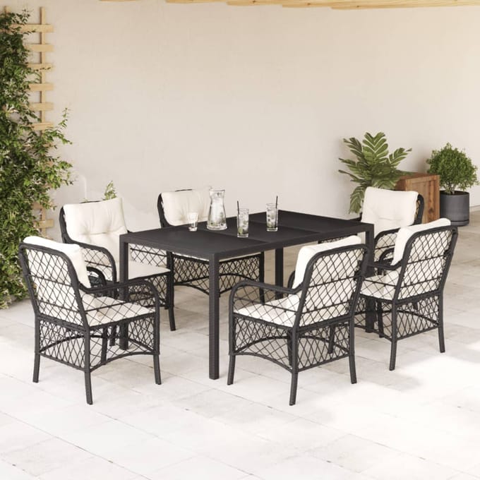 vidaXL - 7-delige - Tuinset - met - kussens - poly - rattan - zwart