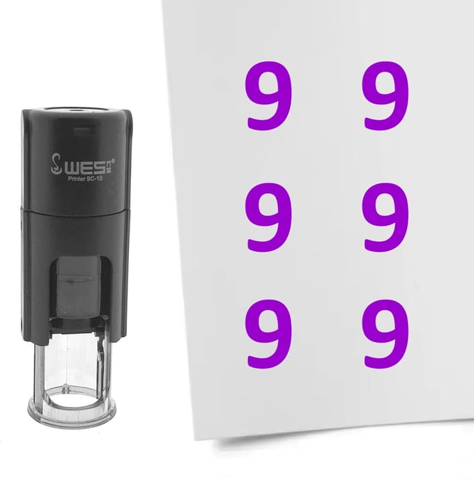 CombiCraft Stempel Getal 9 10mm rond paarse inkt - per 1 stuk