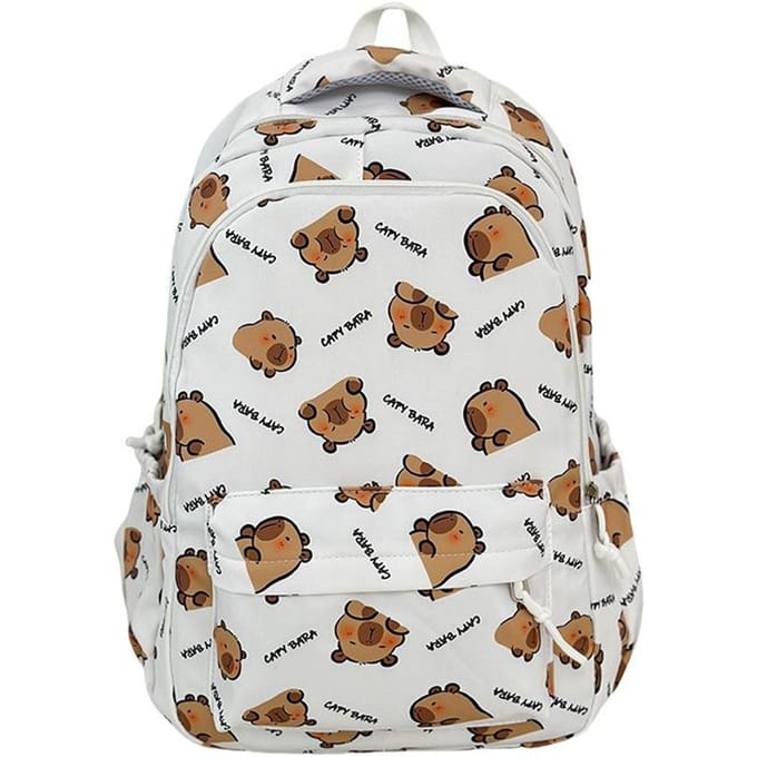 Nieuwe Leuke Capibara Basisschoolleerling Middelbare Schoolleerling Schooltas Rugzak met Grote Capaciteit white