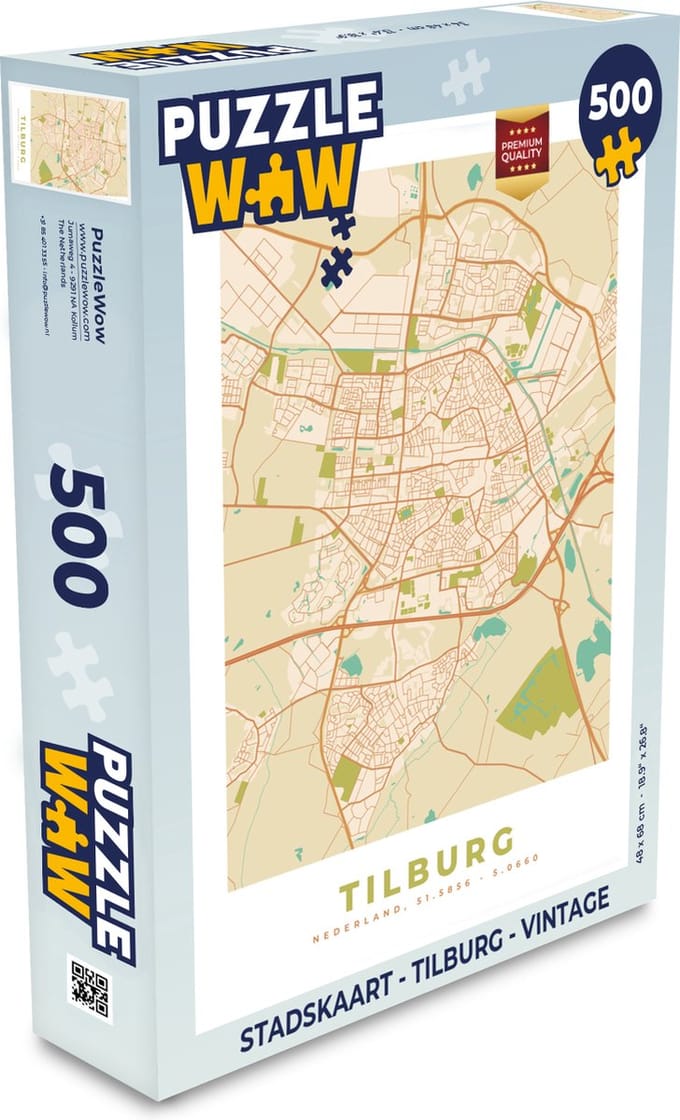 Puzzel Stadskaart - Tilburg - Vintage - Legpuzzel - Puzzel 500 stukjes - Plattegrond