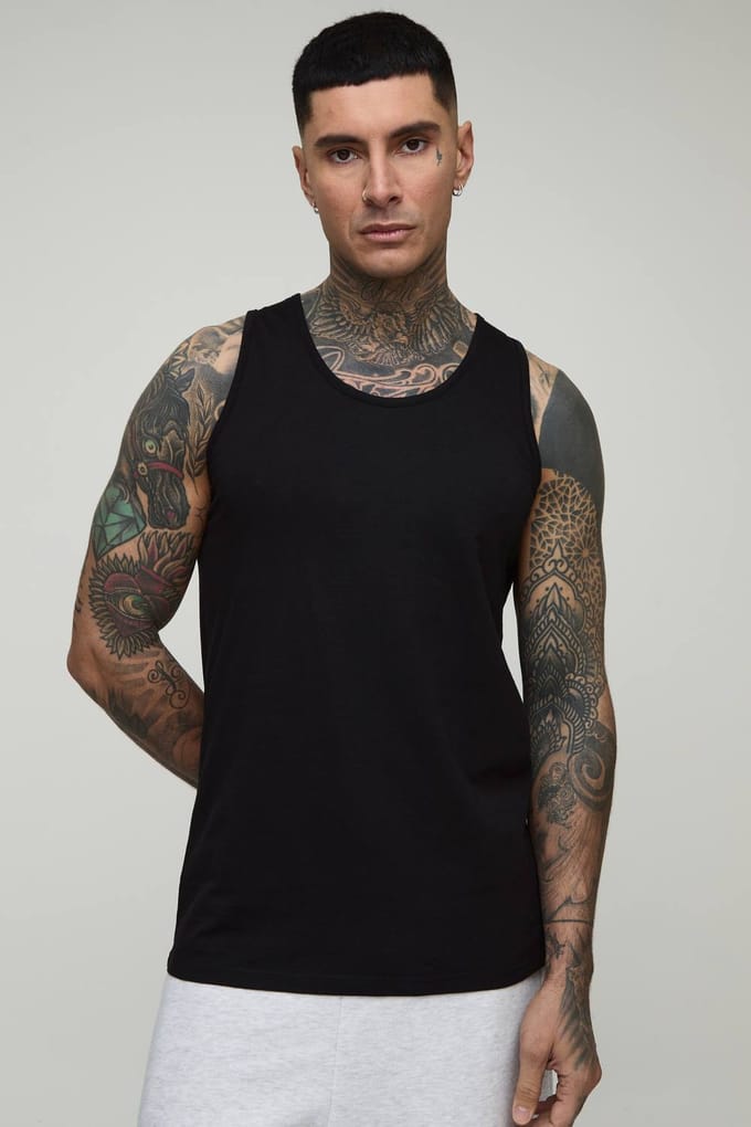 Tall 2 Pack Essential Regular Fit Vest | Black | Size Medium
