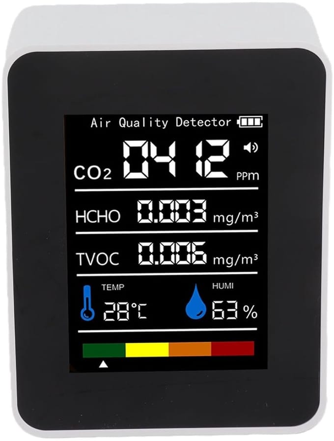 Luchtkwaliteitsmonitor - Binnenluchtmeter - Milieu Bewaken - 5-in-1 Sensor - 90x70x35 mm - Wit