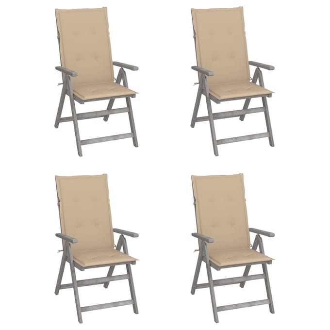 vidaXL - Tuinstoelen - 4 - st - verstelbaar - met - kussens - massief - acaciahout