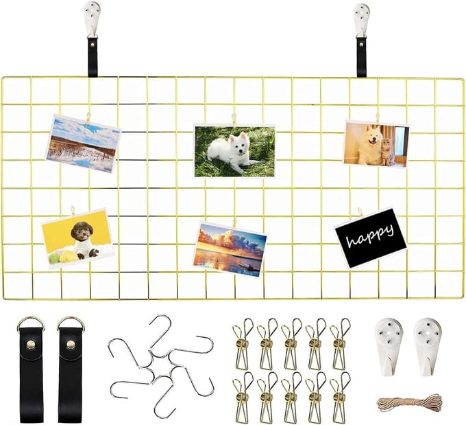 Decoratief Wandrooster 40x80 cm Goud - Multifunctioneel Prikbord, Fotowand en Memo-organizer