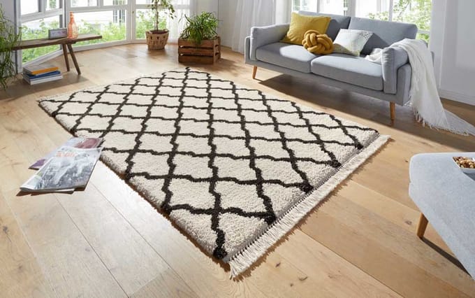 Hoogpolig vloerkleed Pearl - crème/donkerbruin 160x230