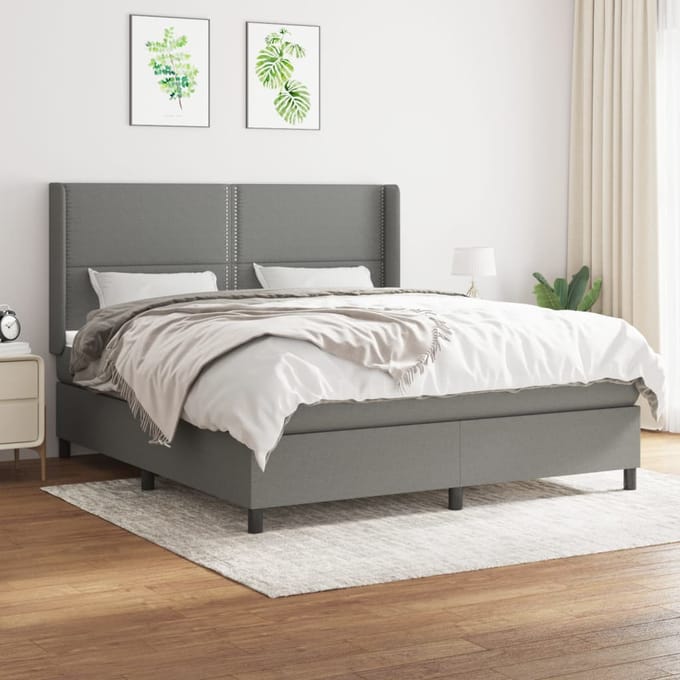 vidaXL - Boxspring - met - matras - stof - donkergrijs - 180x200 - cm
