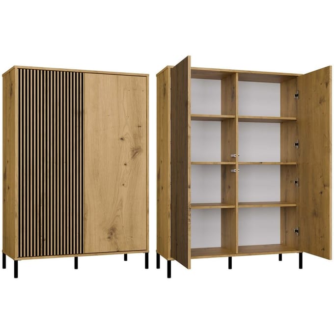 Vitrinekast KAMARO 2DD SLIM/GLAD ARTISAN EIK Latten Gegroefd + Klassieke Front